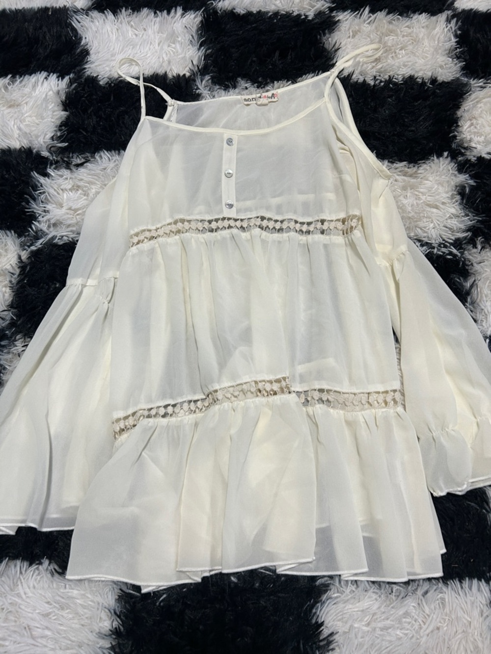 Boho Cream Cold-Shoulder Tiered Blouse